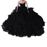 Maxbell Beautiful Black Wedding Dress with Layers of Ruffles Details for Doll