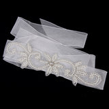 Maxbell Dress Gown SASH Pearl Beaded Waist Belt White Wrist Corsage Flower Wedding Prom