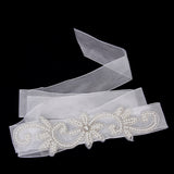 Maxbell Dress Gown SASH Pearl Beaded Waist Belt White Wrist Corsage Flower Wedding Prom