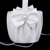 Maxbell 2Pc Ivory/White Satin Flower Girl Basket Crystal Rhinestone for Wedding Ceremony