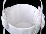 Maxbell 2Pc Ivory/White Satin Flower Girl Basket Crystal Rhinestone for Wedding Ceremony
