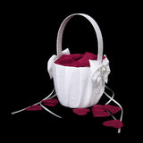 Maxbell 2x Ivory Bow Pearl Satin Basket Wedding Flower Girl Baskets Party Supplies