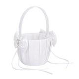 Maxbell 2Pc Ivory/White Satin Flower Girl Basket Crystal Rhinestone for Wedding Ceremony