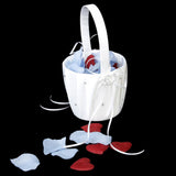 Maxbell 2Pc Ivory/White Satin Flower Girl Basket Crystal Rhinestone for Wedding Ceremony