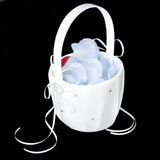 Maxbell 2Pc Ivory/White Satin Flower Girl Basket Crystal Rhinestone for Wedding Ceremony
