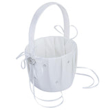 Maxbell 2Pc Ivory/White Satin Flower Girl Basket Crystal Rhinestone for Wedding Ceremony