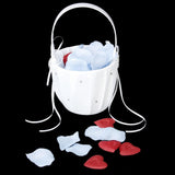 Maxbell White Satin Crystal Love Heart Wedding Flower Girl Basket, Ring Bearer Pillow 6"