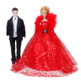 Maxbell Red Sequins Dress Strapless Gown for 12inch Doll Bridal Wedding Party Favor