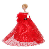 Maxbell Red Sequins Dress Strapless Gown for 12inch Doll Bridal Wedding Party Favor