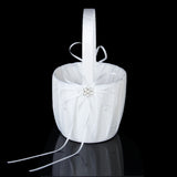 Maxbell 2pcs Elegant White Satin Wedding Ceremony Party Diamante Flower Girl Basket