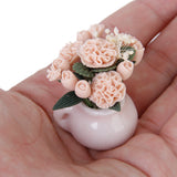 Maxbell Mini Light Pink Carnation Rose Flower Plant w/ Ceramics for 1:12 Dollhouse