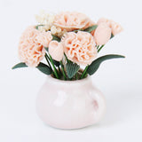 Maxbell Mini Wooden Coffe Table & Carnation Rose Flower Plant w/ Pot Fit 1/12 Dollhouse
