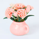 Maxbell Mini Wooden Coffe Table & Carnation Rose Flower Plant w/ Pot Fit 1/12 Dollhouse
