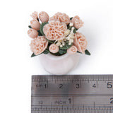 Maxbell Mini Wooden Coffe Table & Carnation Rose Flower Plant w/ Pot Fit 1/12 Dollhouse