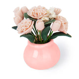Maxbell Mini Wooden Coffe Table & Carnation Rose Flower Plant w/ Pot Fit 1/12 Dollhouse