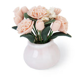 Maxbell Mini Wooden Coffe Table & Carnation Rose Flower Plant w/ Pot Fit 1/12 Dollhouse