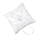 Maxbell 3xWhite Double Heart Crystal Rhinestone Wedding Ring Pillow 15cmx15cm