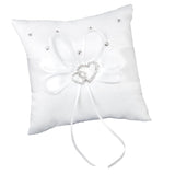 Maxbell 15xWhite Double Heart Crystal Rhinestone Wedding Ring Pillow 15cmx15cm