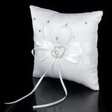 Maxbell White Satin Crystal Love Heart Wedding Flower Girl Basket, Ring Bearer Pillow 6"