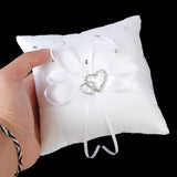 Maxbell White Satin Crystal Love Heart Wedding Flower Girl Basket, Ring Bearer Pillow 6"