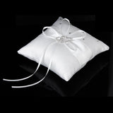 Maxbell 3xWhite Double Heart Crystal Rhinestone Wedding Ring Pillow 15cmx15cm