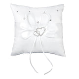 Maxbell 3xWhite Double Heart Crystal Rhinestone Wedding Ring Pillow 15cmx15cm
