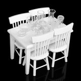 Maxbell 5pcs Dining Table Chair Model Set 1:12 Dollhouse Miniature Furniture White