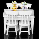 Maxbell 5pcs Dining Table Chair Model Set 1:12 Dollhouse Miniature Furniture White