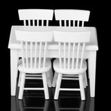 Maxbell 1:12 Dolls House White Wooden Dining Room Table 4 Chairs & Cupboard Cabinet