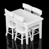 Maxbell 5pcs Dining Table Chair Model Set 1:12 Dollhouse Miniature Furniture White