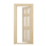 Maxbell 2pcs Doll House Miniature Unpainted Wooden Interior 6-Panel Door With Frame 1/12