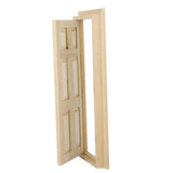 Maxbell 2pcs Doll House Miniature Unpainted Wooden Interior 6-Panel Door With Frame 1/12