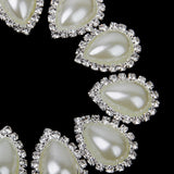 Maxbell 20x Oval/Teardrop Crystal Wedding Topper Stick On Pearl Button Flatback 20x25mm