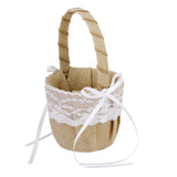 Maxbell 2pcs Burlap Jute Floral Lace Bowknot Flower Girl Basket Rustic Wedding Decor