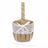 Maxbell 2pcs Burlap Jute Floral Lace Bowknot Flower Girl Basket Rustic Wedding Decor