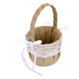 Maxbell 2pcs Burlap Jute Floral Lace Bowknot Flower Girl Basket Rustic Wedding Decor