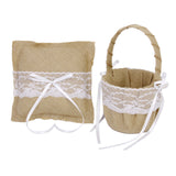 Maxbell Rustic Wedding Hessian Burlap Lace Flower Basket & Feather Ring Bearer Pillow 8"
