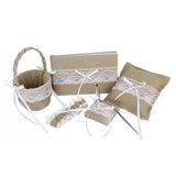 Maxbell Rustic Wedding Burlap Jute Hessian Lace Guest Book Register Pen Stand Garter Set