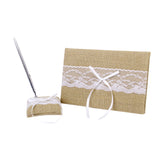 Maxbell RUSTIC Burlap Jute Lace Wedding Ceremony 2 Flower Girl Baskets & Guest Book Pen