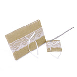 Maxbell RUSTIC Burlap Jute Lace Wedding Ceremony 2 Flower Girl Baskets & Guest Book Pen