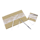 Maxbell RUSTIC Burlap Jute Lace Wedding Ceremony 2 Flower Girl Baskets & Guest Book Pen