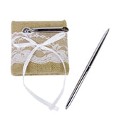 Maxbell RUSTIC Burlap Jute Lace Wedding Ceremony 2 Flower Girl Baskets & Guest Book Pen