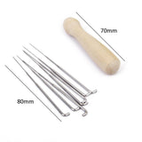 Maxbell 7 Felting Needles Wooden Handle Holder + Finger Protectors Wool Felt Craft Tools