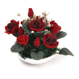 Maxbell 1/12 Dollhouse Miniature Clay Plant Rose Gypsophila Flower In Ceramic Pot