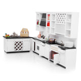 Maxbell White Wooden Kitchen Set And Silver Metal Wine Set For 1/12 Scale Dollhouse