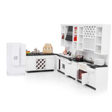 Maxbell White Wooden Kitchen Set And Silver Metal Wine Set For 1/12 Scale Dollhouse