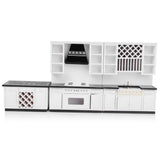 Maxbell White Wooden Kitchen Set And Silver Metal Wine Set For 1/12 Scale Dollhouse