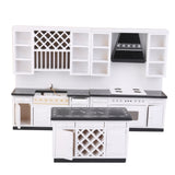 Maxbell White Wooden Kitchen Set And Silver Metal Wine Set For 1/12 Scale Dollhouse
