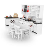 Maxbell White Wooden Kitchen Set And Silver Metal Wine Set For 1/12 Scale Dollhouse