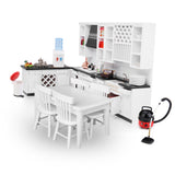 Maxbell White Wooden Kitchen Set And Silver Metal Wine Set For 1/12 Scale Dollhouse